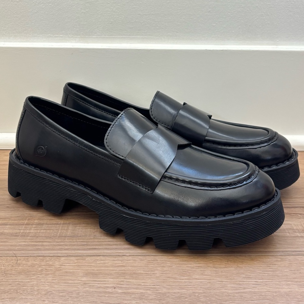 Born Sigge Black Leather Loafers Women Size 9.5